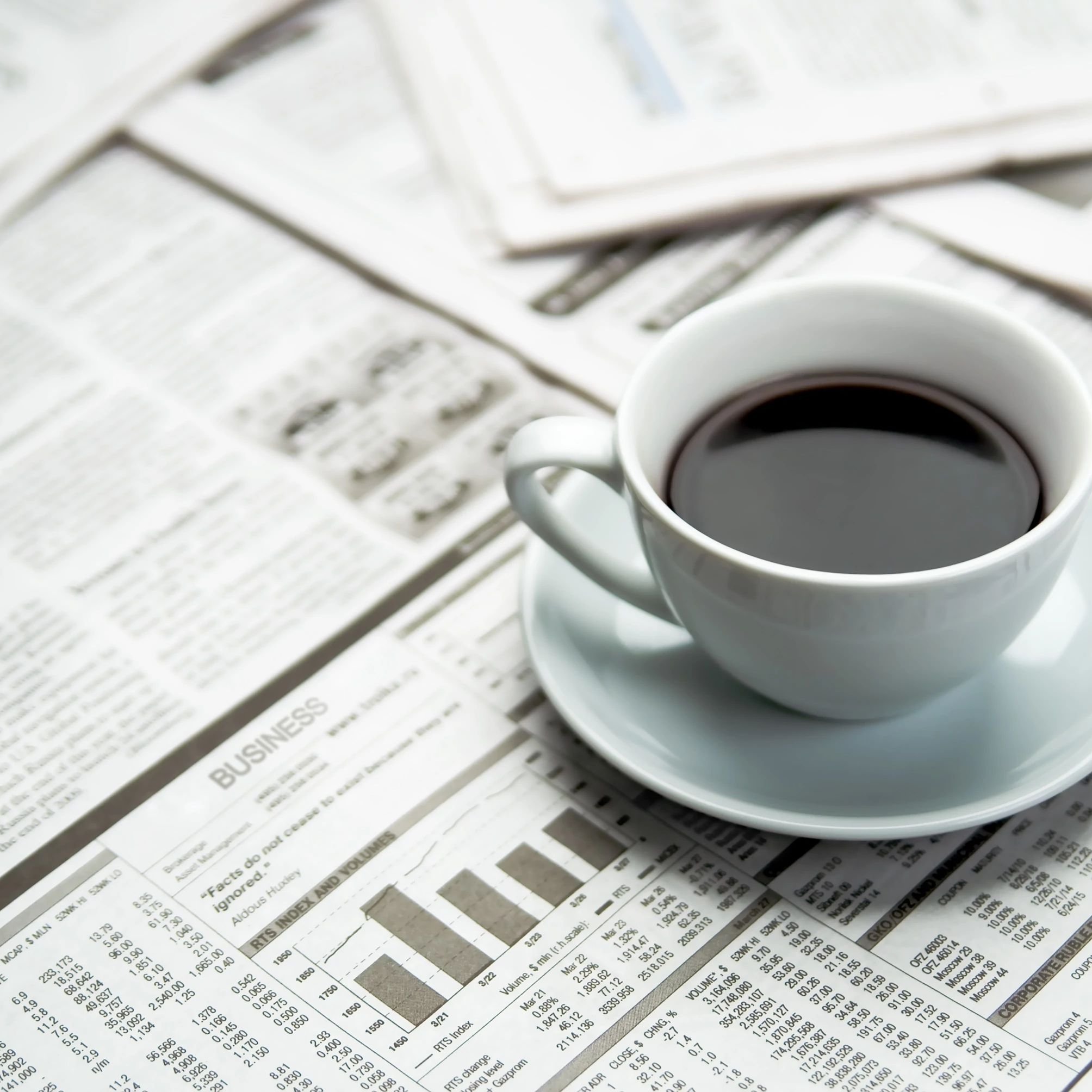 A cup of coffee on the newspaper